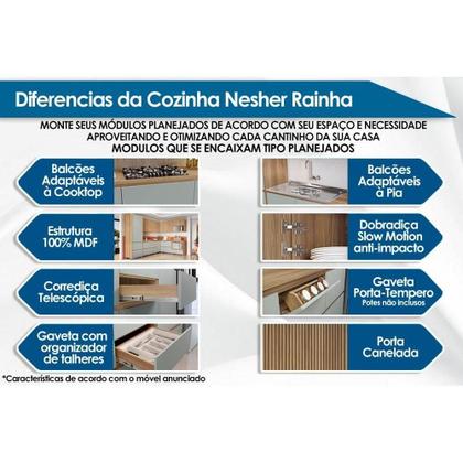 Imagem de Balcão de Cozinha Rainha 1 Porta e 4 Gaveta c/ Tampo 120 cm Nature/Verde - Nesher