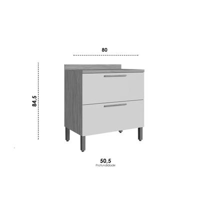 Imagem de Balcão de Cozinha Riesling c/ 1 Porta e 1 Gaveta c/ Tampo 80cm Amendoa/Off White - Ronipa