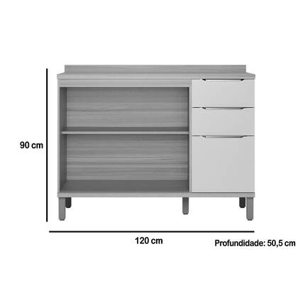 Imagem de Balcão de Cozinha Sauvignon 2 Portas e 3 Gavetas p/ Pia c/Tampo 120cm Amendoa/Off White - Ronipa