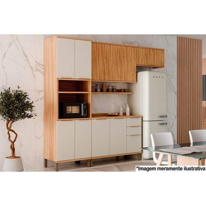 Imagem de Balcão de Cozinha Sauvignon 2 Portas e 3 Gavetas p/ Pia c/Tampo 120cm Amendoa/Off White - Ronipa