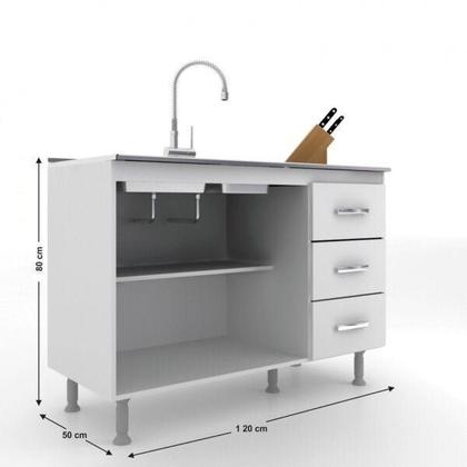 Imagem de Balcão de Cozinha sem Pia e Tampo 2 Portas 3 Gavetas Carolina