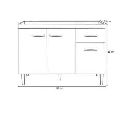 Imagem de Balcão de Cozinha Tatiane 120cm Preto S/Tampo - AJL Móveis