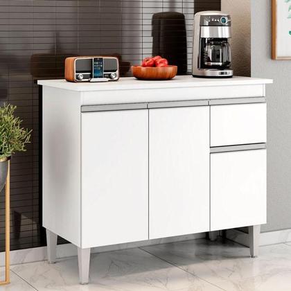 Imagem de Balcão De Cozinha Tatiane Com Tampo 100cm Branco Brilho - Ajl