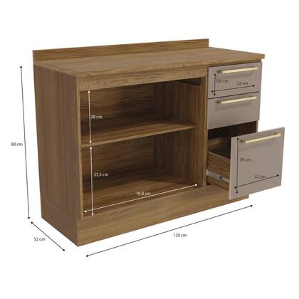 Imagem de Balcão de Pia 120cm 2 Portas 3 gavetas (sem Tampo) Botanic Kappesberg - Nogueira/Fendi