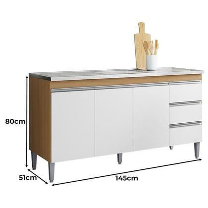 Imagem de Balcão de Pia 150cm e Armário Aéreo Andreia Amêndoa Branco - AJL