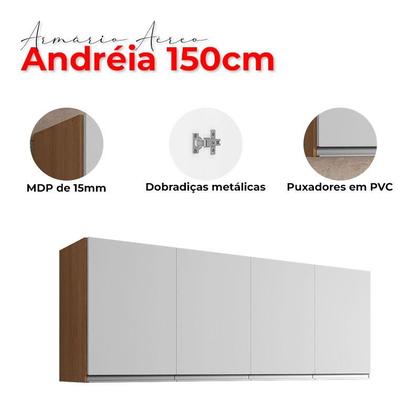 Imagem de Balcão de Pia 150cm e Armário Aéreo Andreia Amêndoa Branco - AJL