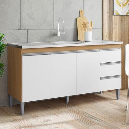 Imagem de Balcão de Pia 150cm e Armário Aéreo Andreia Amêndoa Branco - AJL