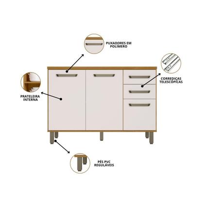 Imagem de Balcão de Pia 3 Portas 2 Gavetas (Com Tampo) 120cm Criare Freijo Off Acetinado - SSX Multicoisas