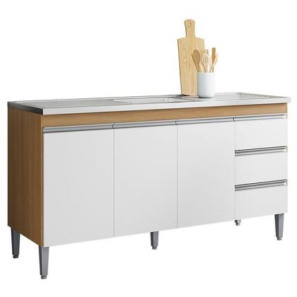 Imagem de Balcão de Pia Ambiente Andréia 160cm Amêndoa Branco - AJL