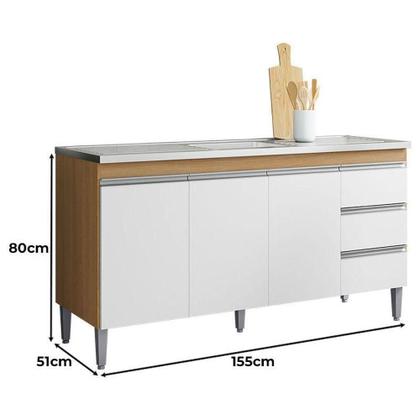 Imagem de Balcão De Pia Ambiente Andréia 160cm Amêndoa Branco - Ajl