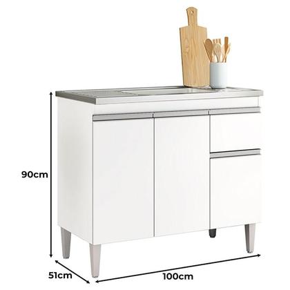 Imagem de Balcão de Pia Ambiente Tatiane 100cm Branco Brilho - AJL