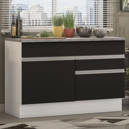 Imagem de Balcão de Pia Armário de Cozinha 120 cm 1 Porta e 2 Gavetas (Com Tampo) Branco/Preto Glamy Madesa