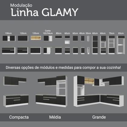 Imagem de Balcão de Pia Armário de Cozinha 120 cm 1 Porta e 2 Gavetas (Com Tampo) Branco/Preto Glamy Madesa