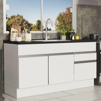 Imagem de Balcão de Pia Armário de Cozinha 150 cm 2 Portas e 2 Gavetas (Sem Tampo e Pia) Branco Glamy Madesa
