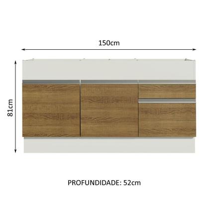 Imagem de Balcão de Pia Armário de Cozinha 150 cm 2 Portas e 2 Gavetas (Sem Tampo e Pia) Branco/Rustic Glamy Madesa