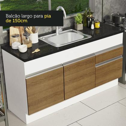 Imagem de Balcão de Pia Armário de Cozinha 150 cm 2 Portas e 2 Gavetas (Sem Tampo e Pia) Branco/Rustic Glamy Madesa