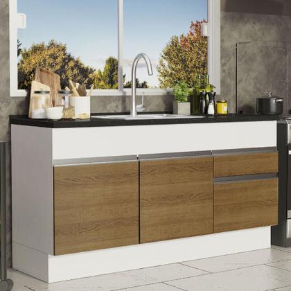 Imagem de Balcão de Pia Armário de Cozinha 150 cm 2 Portas e 2 Gavetas (Sem Tampo e Pia) Branco/Rustic Glamy Madesa