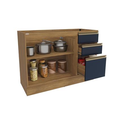 Imagem de Balcão de Pia Celeste Kappesberg 100% MDF 2 Portas 3 Gavetas Nogueira/Azul 120cm