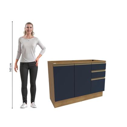 Imagem de Balcão de Pia Celeste Kappesberg 100% MDF 2 Portas 3 Gavetas Nogueira/Azul 120cm