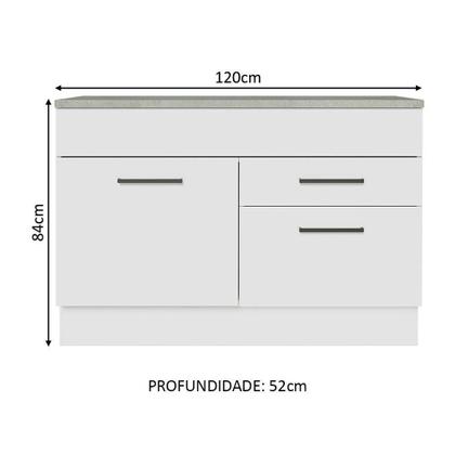 Imagem de Balcão De Pia Cozinha 1 Porta E 2 Gavetas (com Tampo) Branco Agata Madesa Branco