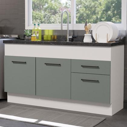 Imagem de Balcão de Pia Cozinha 150 cm 2 Portas e 2 Gavetas (Sem Tampo e Pia) Branco/Cinza Agata Madesa