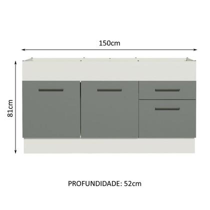 Imagem de Balcão de Pia Cozinha 150 cm 2 Portas e 2 Gavetas (Sem Tampo e Pia) Branco/Cinza Agata Madesa