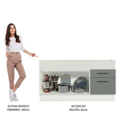 Imagem de Balcão de Pia Cozinha 150 cm 2 Portas e 2 Gavetas (Sem Tampo e Pia) Branco/Cinza Agata Madesa