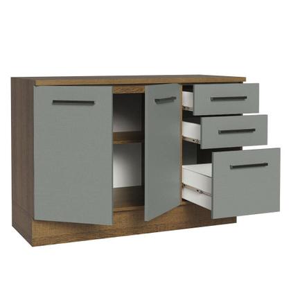 Imagem de Balcão de Pia Cozinha 2 Portas e 3 Gavetas (Com Tampo) Rustic/Cinza Agata Madesa