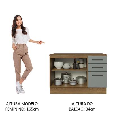 Imagem de Balcão de Pia Cozinha 2 Portas e 3 Gavetas (Com Tampo) Rustic/Cinza Agata Madesa