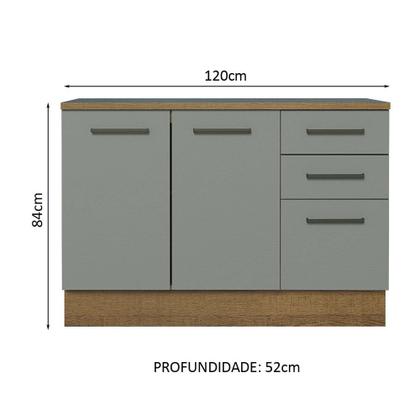 Imagem de Balcão de Pia Cozinha 2 Portas e 3 Gavetas (Com Tampo) Rustic/Cinza Agata Madesa