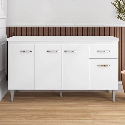 Imagem de Balcão de Pia Cozinha 4 Portas Gabriela 150 cm Branco Sem Tampo AJL Móveis