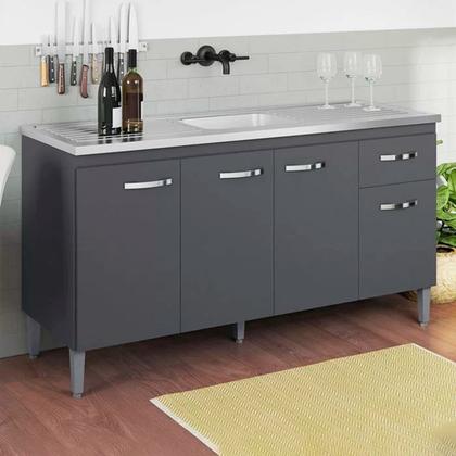 Imagem de Balcão de Pia Cozinha 4 Portas Gabriela 150 cm Cinza Fosco 1977 Sem Tampo AJL Móveis