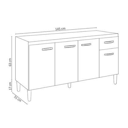 Imagem de Balcão de Pia Cozinha 4 Portas Gabriela 150 cm Preto Fosco 1879 Sem Tampo AJL Móveis