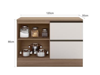 Imagem de Balcão de Pia Deslocada 1 Portas 3 Gavetas (Com Tampo) 120cm Etna Carvalho Oak Off White - SSX Multicoisas