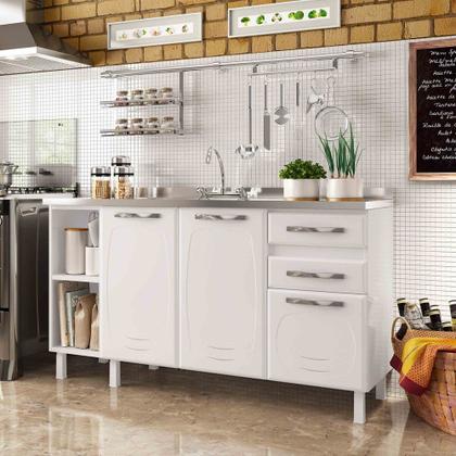 Imagem de Balcão de Pia em Aço 3 Portas 2 Gavetas sem Pia Star New Telasul