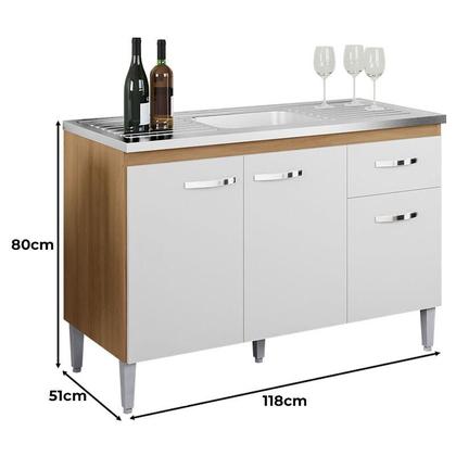 Imagem de Balcão de Pia Gabriela 120cm e Armário Aéreo Andréia Amêndoa Branco - AJL