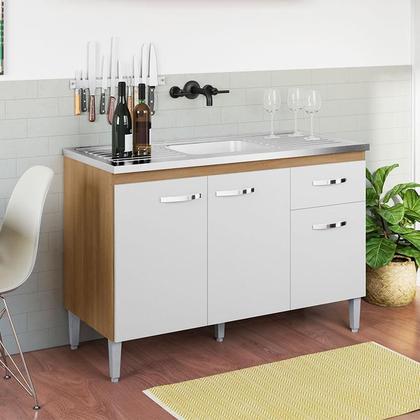 Imagem de Balcão de Pia Gabriela 120cm e Armário Aéreo Andréia Amêndoa Branco - AJL