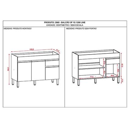 Imagem de Balcão de Pia Line 120 cm Gris - Kits Paraná