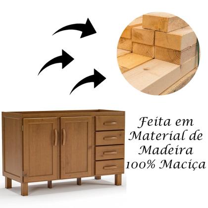 Imagem de Balcão de Pia para Cozinha 120 cm 2 Portas 4 Gavetas Frida
