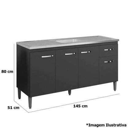 Imagem de Balcão de Pia para Cozinha 150 cm Graziela 4 Portas 1 Gaveta