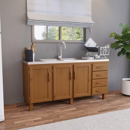 Imagem de Balcão de Pia para Cozinha 160 cm 3 Portas 4 Gavetas Frida