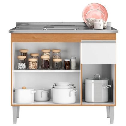 Imagem de Balcão de Pia Tatiane 100cm e Armário Aéreo Andréia 3 Portas Amêndoa Branco - AJL