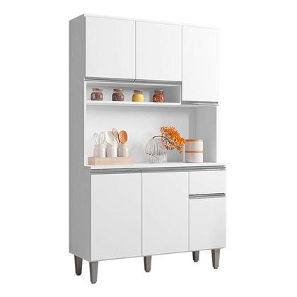 Imagem de Balcão de Pia Tatiane 120 cm e Armário Cozinha Kit Márcia Branco Brilho - AJL