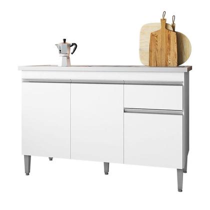 Imagem de Balcão de Pia Tatiane 120 cm e Armário Cozinha Kit Márcia Branco Brilho - AJL