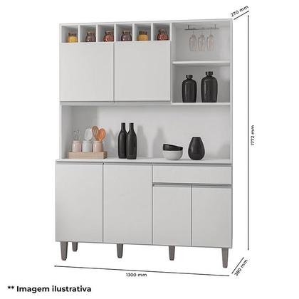 Imagem de Balcão de Pia Tatiane 120cm e Armário Cozinha Kit Alice Amêndoa Branco - AJL