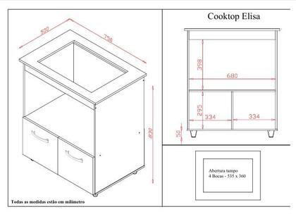 Imagem de Balcão Elisa para Cooktop 4 Bocas com Nicho para Forno/Microondas - Branco Móblis