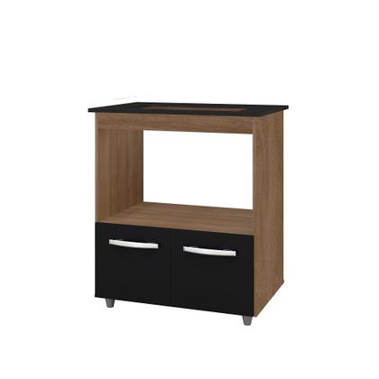 Imagem de Balcão Elisa para Cooktop 5 Bocas com Nicho para Forno/Microondas - Savana/Preto Móblis