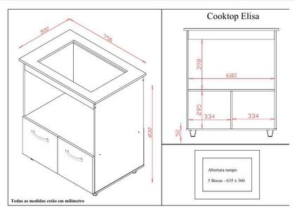 Imagem de Balcão Elisa para Cooktop 5 Bocas com Nicho para Forno/Microondas - Savana/Preto Móblis