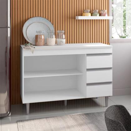 Imagem de Balcão Emma para Cozinha 2 Portas 3 Gavetas C/ Tampo Branco
