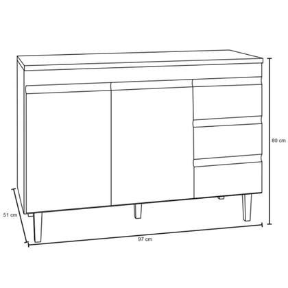 Imagem de Balcão Emma para Cozinha 2 Portas 3 Gavetas C/ Tampo Branco